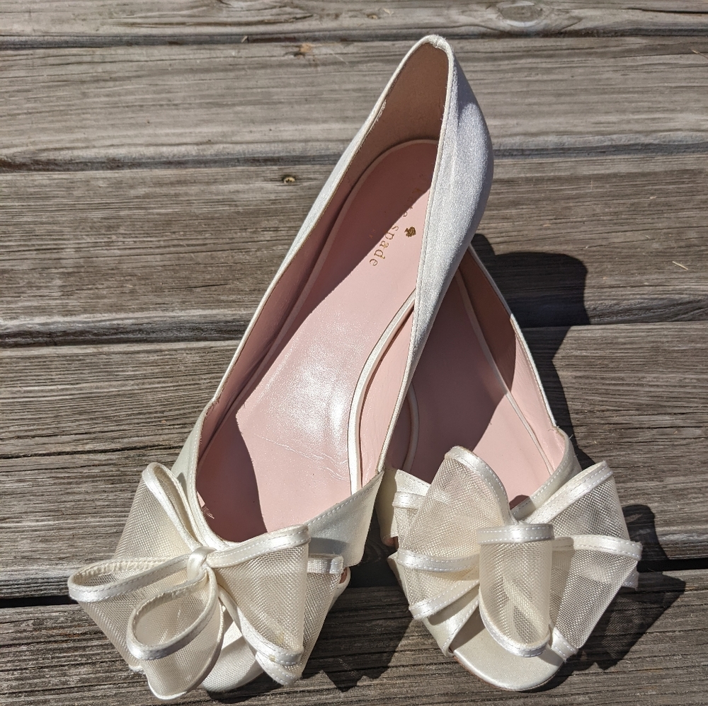 Kate Spade satin peep toe bow flats